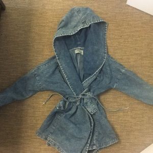 Deep Hooded Denim Wrap Jacket